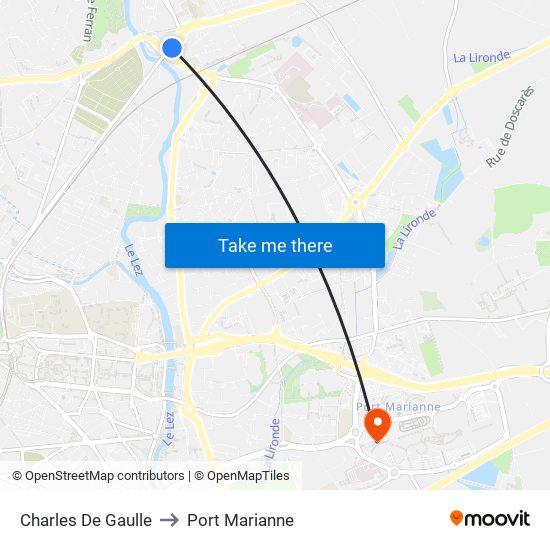 Charles De Gaulle to Port Marianne map