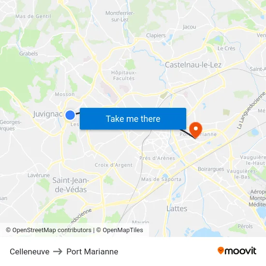Celleneuve to Port Marianne map