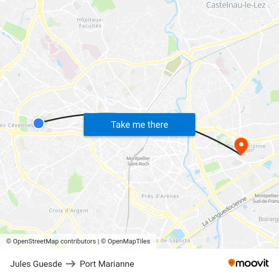 Jules Guesde to Port Marianne map