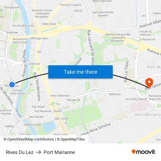 Rives Du Lez to Port Marianne map