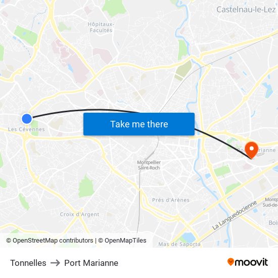 Tonnelles to Port Marianne map