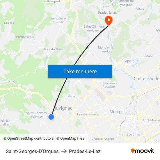 Saint-Georges-D'Orques to Prades-Le-Lez map