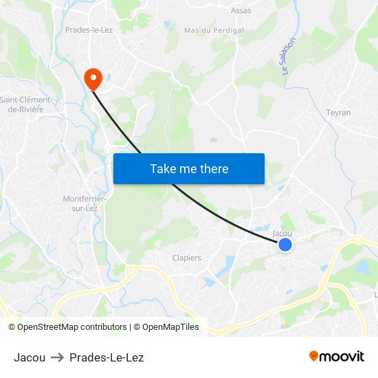 Jacou to Prades-Le-Lez map