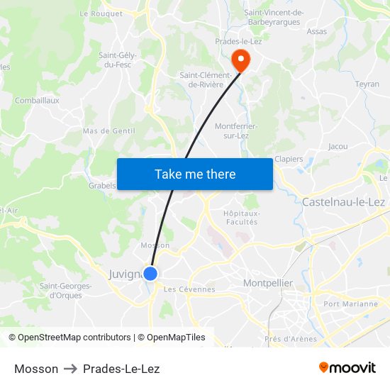 Mosson to Prades-Le-Lez map