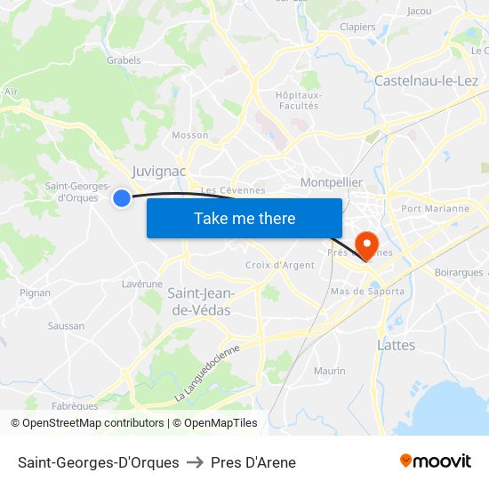 Saint-Georges-D'Orques to Pres D'Arene map