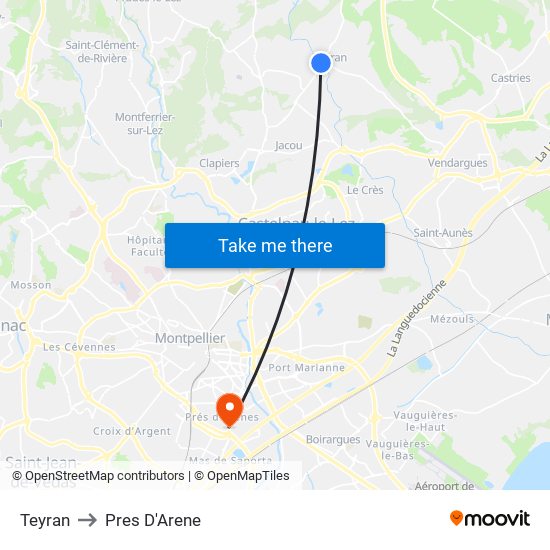 Teyran to Pres D'Arene map