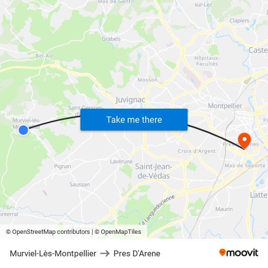 Murviel-Lès-Montpellier to Pres D'Arene map