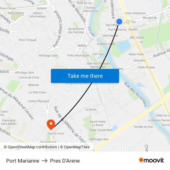 Port Marianne to Pres D'Arene map