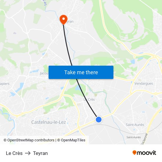 Le Crès to Teyran map