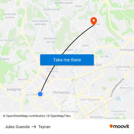 Jules Guesde to Teyran map