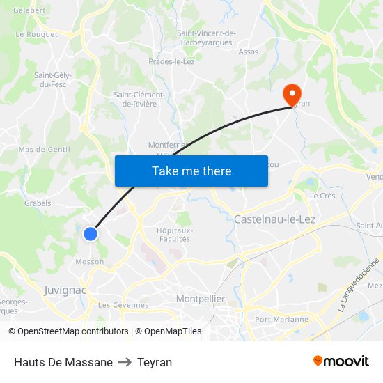 Hauts De Massane to Teyran map