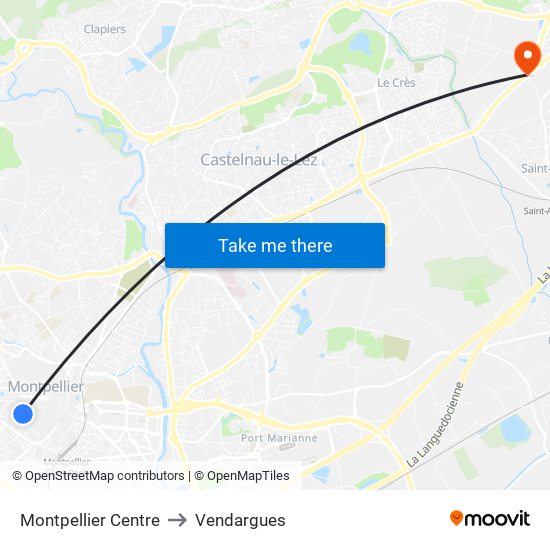 Montpellier Centre to Vendargues map