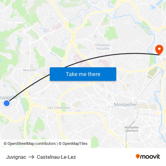 Juvignac to Castelnau-Le-Lez map