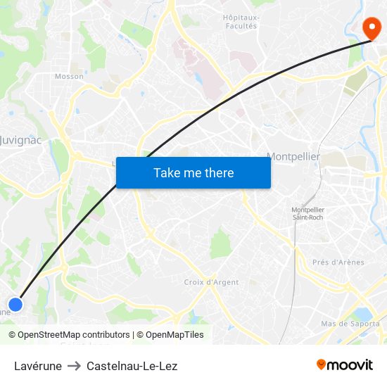 Lavérune to Castelnau-Le-Lez map