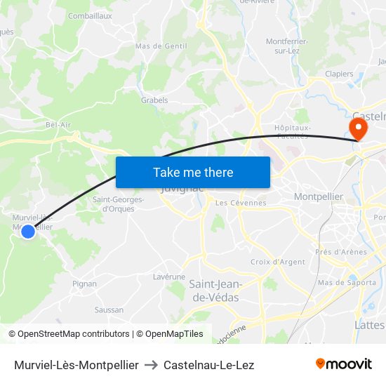 Murviel-Lès-Montpellier to Castelnau-Le-Lez map