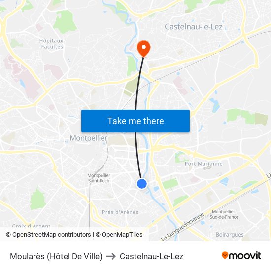 Moularès (Hôtel De Ville) to Castelnau-Le-Lez map