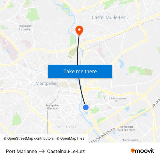 Port Marianne to Castelnau-Le-Lez map