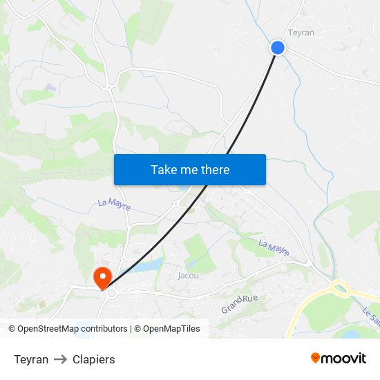 Teyran to Clapiers map