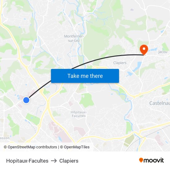 Hopitaux-Facultes to Clapiers map