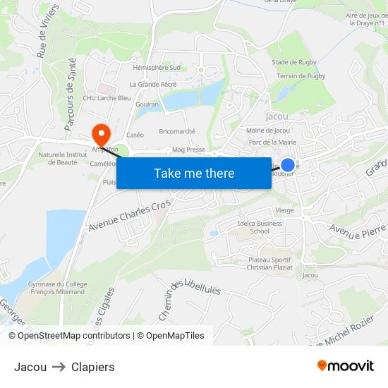 Jacou to Clapiers map