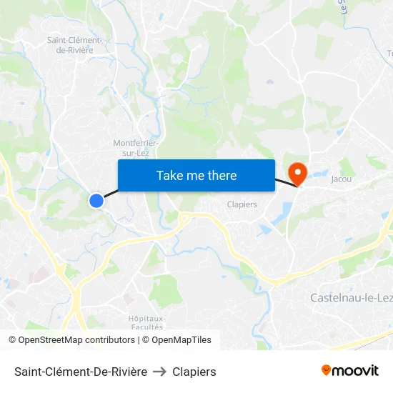 Saint-Clément-De-Rivière to Clapiers map