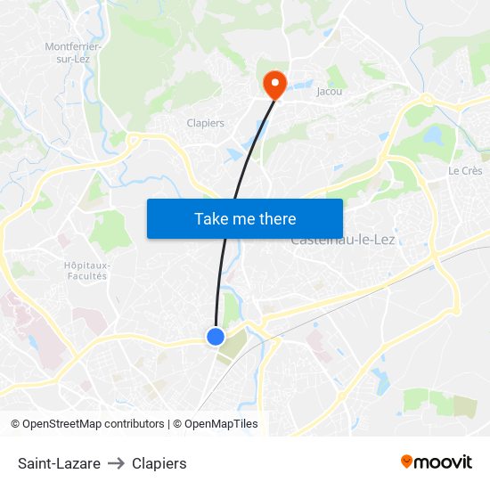 Saint-Lazare to Clapiers map