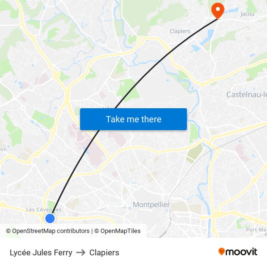 Lycée Jules Ferry to Clapiers map