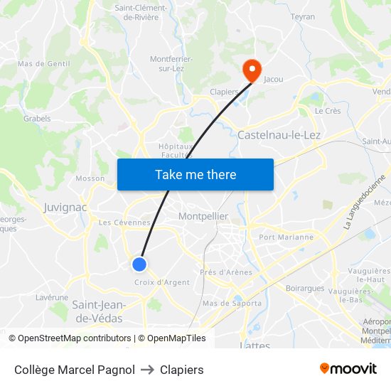 Collège Marcel Pagnol to Clapiers map