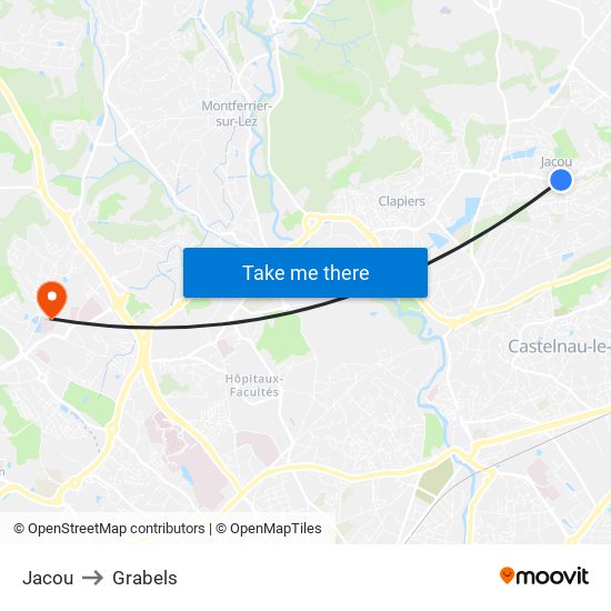 Jacou to Grabels map