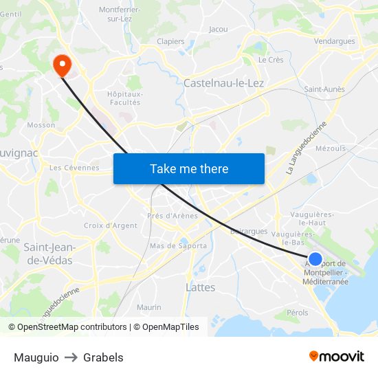 Mauguio to Grabels map