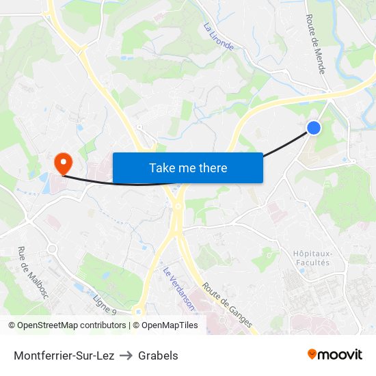 Montferrier-Sur-Lez to Grabels map