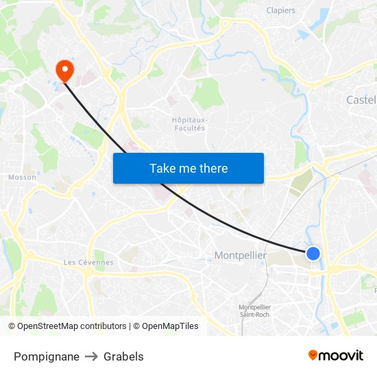 Pompignane to Grabels map