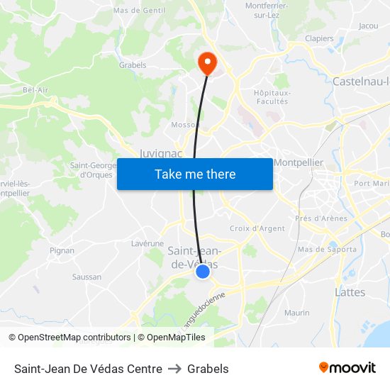 Saint-Jean De Védas Centre to Grabels map