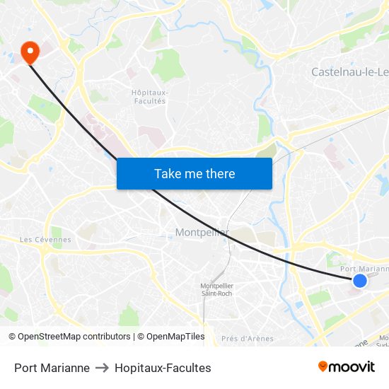 Port Marianne to Hopitaux-Facultes map