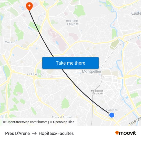 Pres D'Arene to Hopitaux-Facultes map