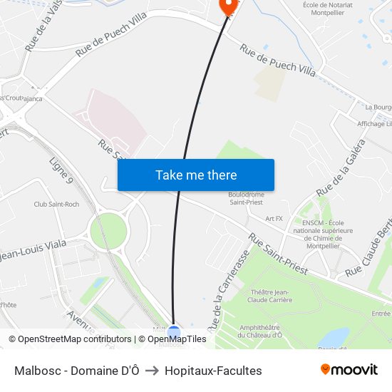 Malbosc - Domaine D'Ô to Hopitaux-Facultes map