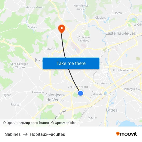 Sabines to Hopitaux-Facultes map