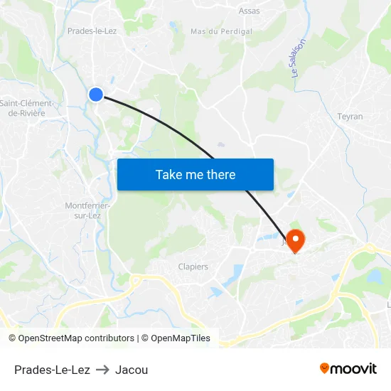 Prades-Le-Lez to Jacou map