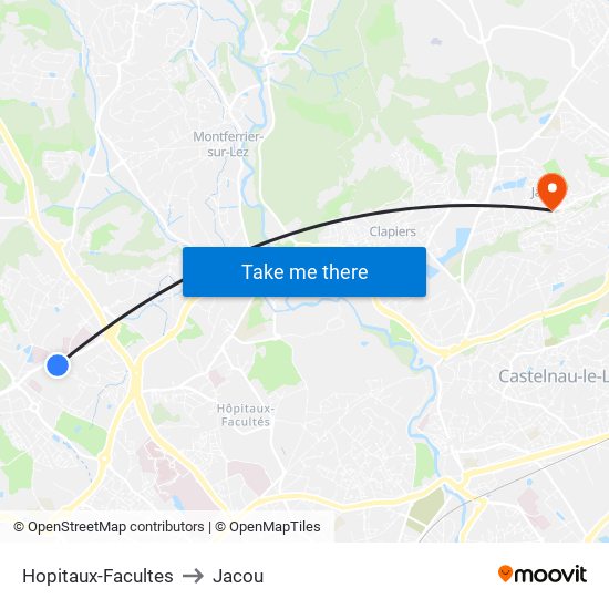Hopitaux-Facultes to Jacou map