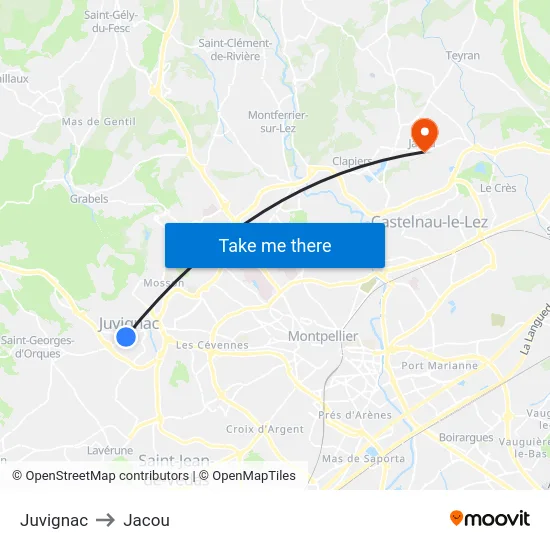 Juvignac to Jacou map