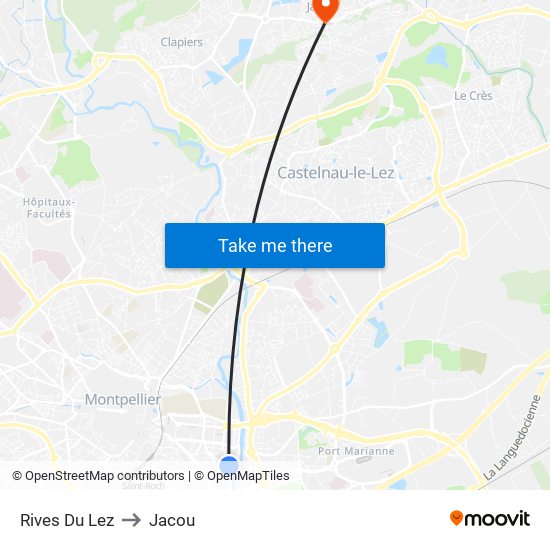 Rives Du Lez to Jacou map