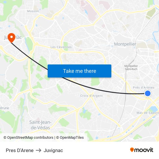 Pres D'Arene to Juvignac map