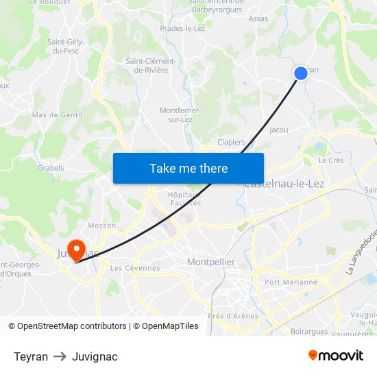 Teyran to Juvignac map