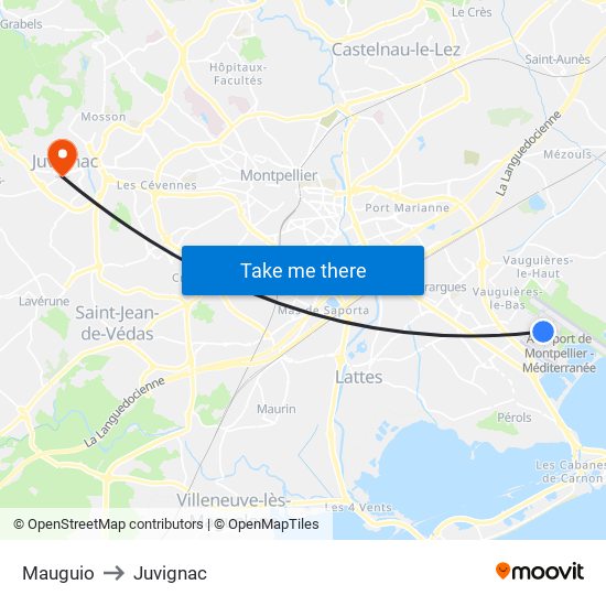 Mauguio to Juvignac map