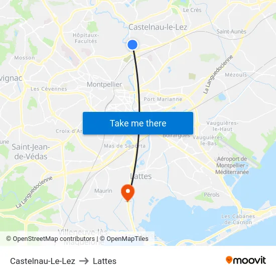 Castelnau-Le-Lez to Lattes map