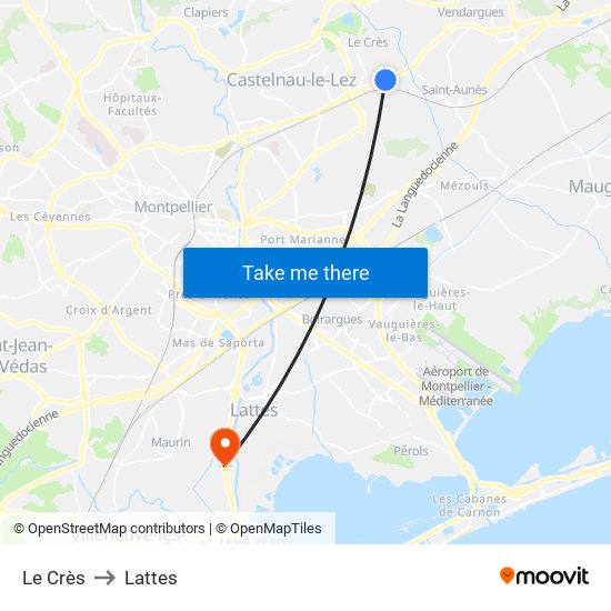 Le Crès to Lattes map