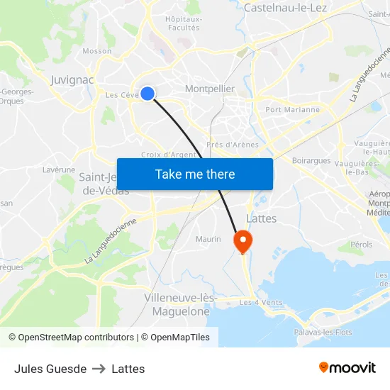 Jules Guesde to Lattes map