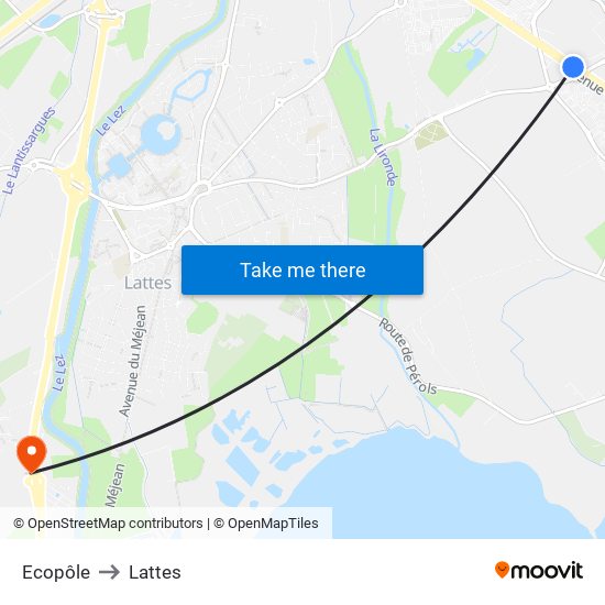 Ecopôle to Lattes map