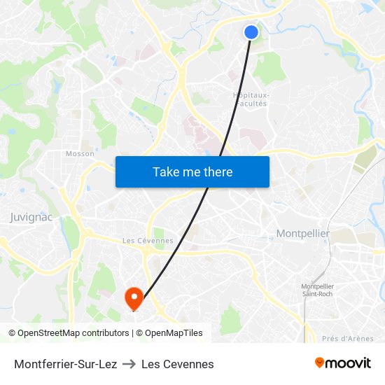 Montferrier-Sur-Lez to Les Cevennes map