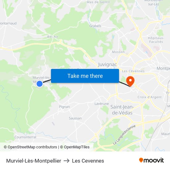 Murviel-Lès-Montpellier to Les Cevennes map